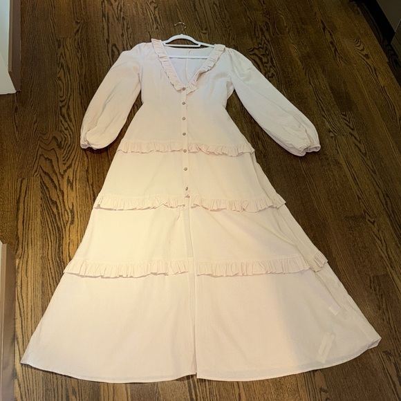 Commense Cotton & Linen Semi-Sheer Ruffle Trim Long Dress - Picture 6 of 16